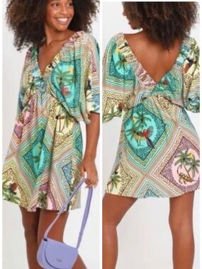 FARM RIO Tropical Jungle Cutout Mini Dress SZ XS